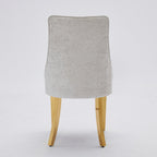 Set of Two Beige White And Gold Chenille And Stainless Steel Dining Side Chairs