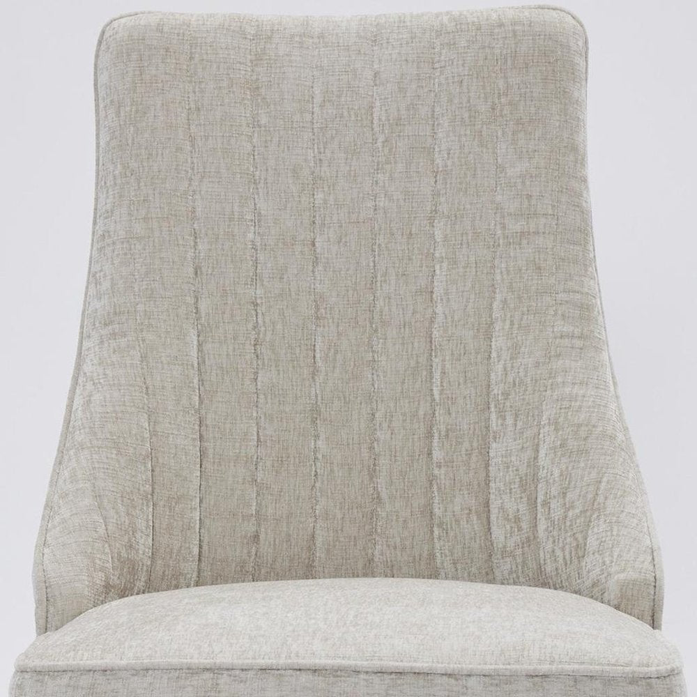 Set of Two Beige White And Gold Chenille And Stainless Steel Dining Side Chairs
