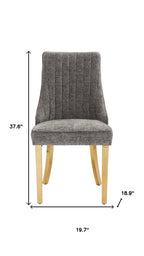 Set of Two Beige White And Gold Chenille And Stainless Steel Dining Side Chairs