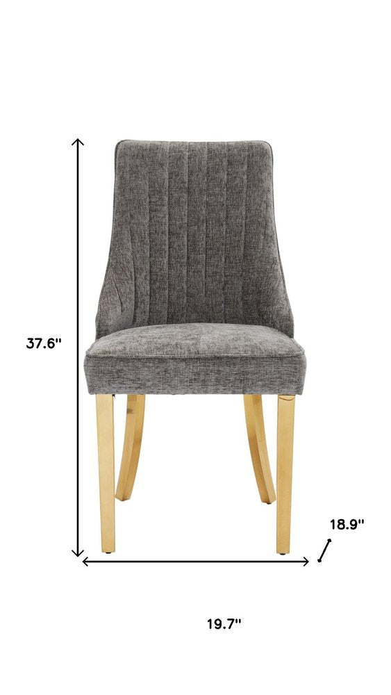 Set of Two Beige White And Gold Chenille And Stainless Steel Dining Side Chairs