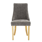 Set of Two Beige White And Gold Chenille And Stainless Steel Dining Side Chairs