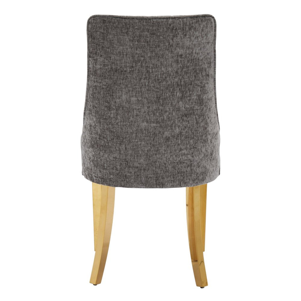 Set of Two Beige White And Gold Chenille And Stainless Steel Dining Side Chairs