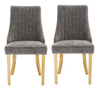 Set of Two Beige White And Gold Chenille And Stainless Steel Dining Side Chairs