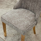 Set of Two Beige White And Gold Chenille And Stainless Steel Dining Side Chairs