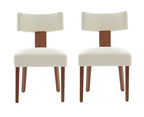 Set of Two Beige White And Brown Linen And Solid Wood Wing Back Dining Side Chairs