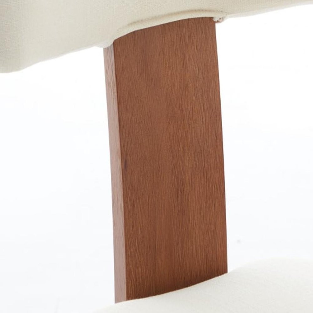 Set of Two Beige White And Brown Linen And Solid Wood Wing Back Dining Side Chairs