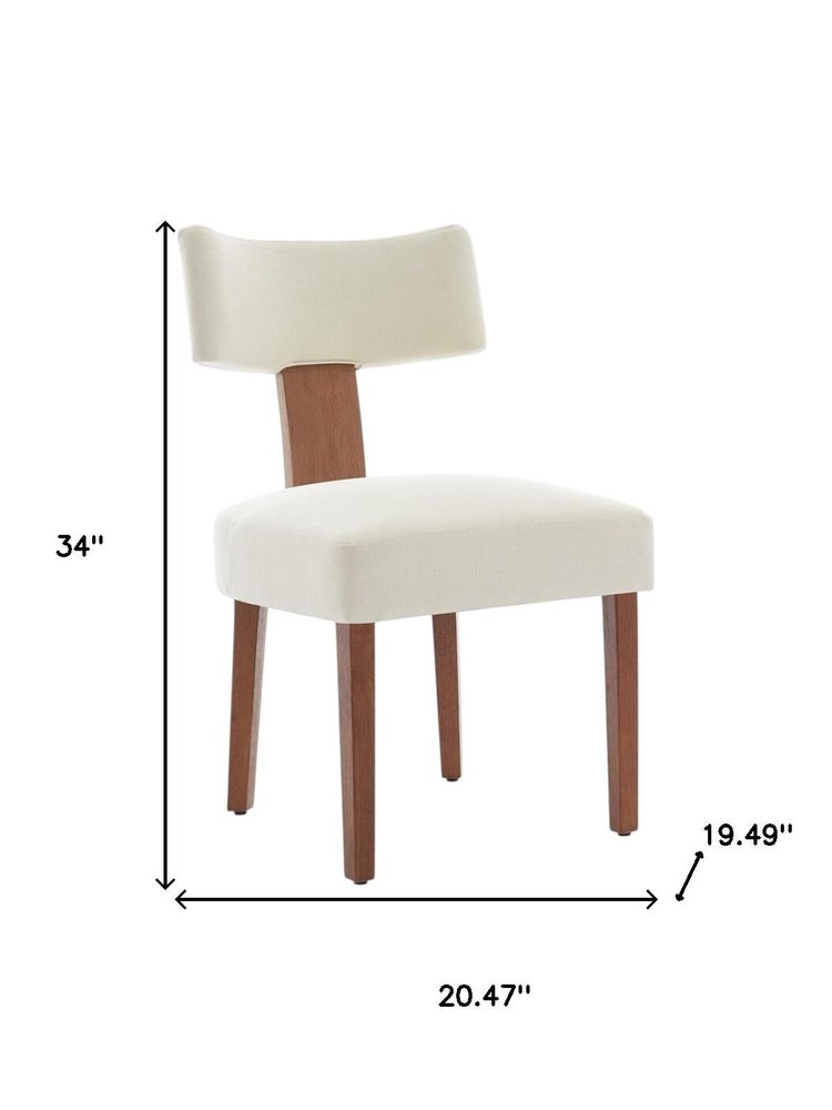 Set of Two Beige White And Brown Linen And Solid Wood Wing Back Dining Side Chairs