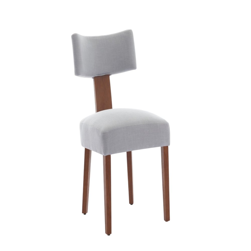 Set of Two Beige White And Brown Linen And Solid Wood Wing Back Dining Side Chairs