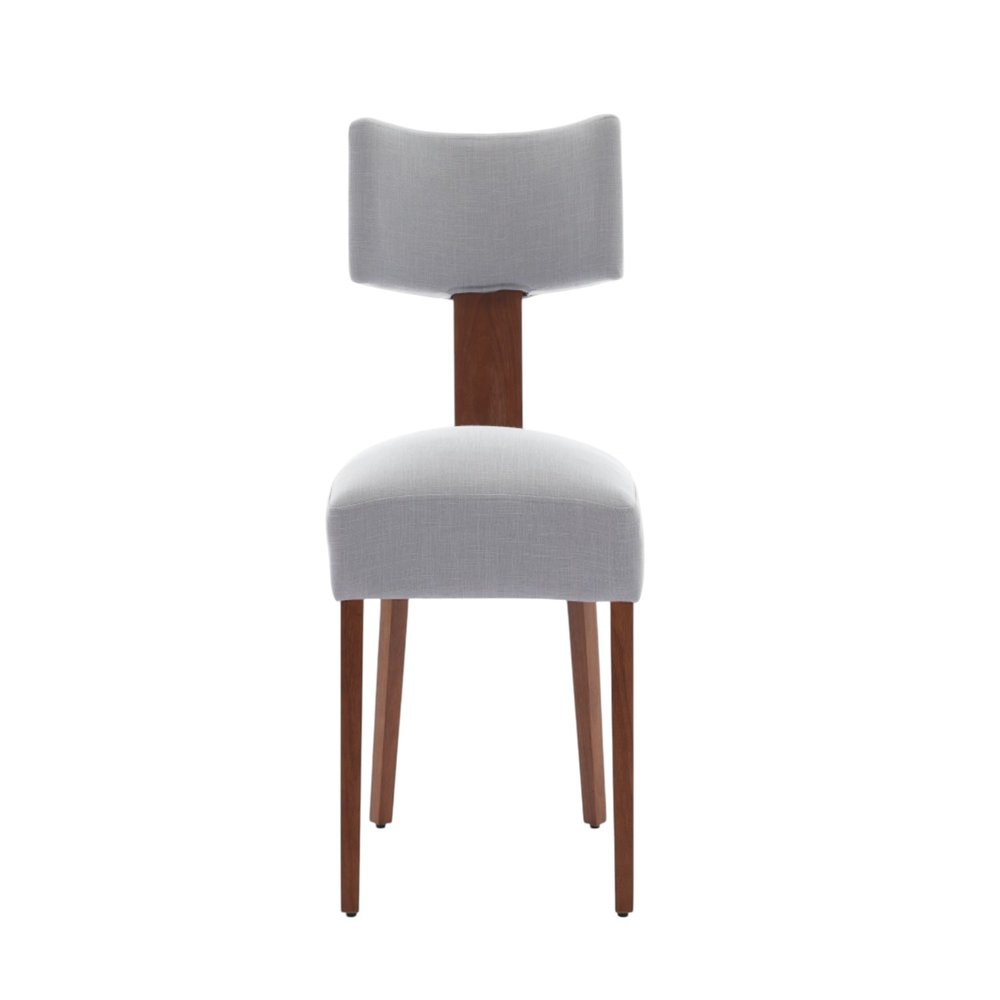 Set of Two Beige White And Brown Linen And Solid Wood Wing Back Dining Side Chairs