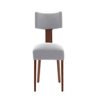 Set of Two Beige White And Brown Linen And Solid Wood Wing Back Dining Side Chairs