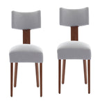 Set of Two Beige White And Brown Linen And Solid Wood Wing Back Dining Side Chairs