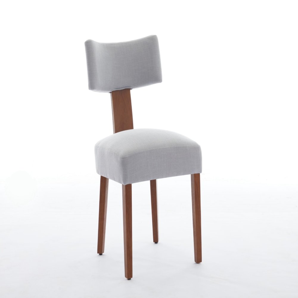Set of Two Beige White And Brown Linen And Solid Wood Wing Back Dining Side Chairs
