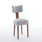 Set of Two Beige White And Brown Linen And Solid Wood Wing Back Dining Side Chairs