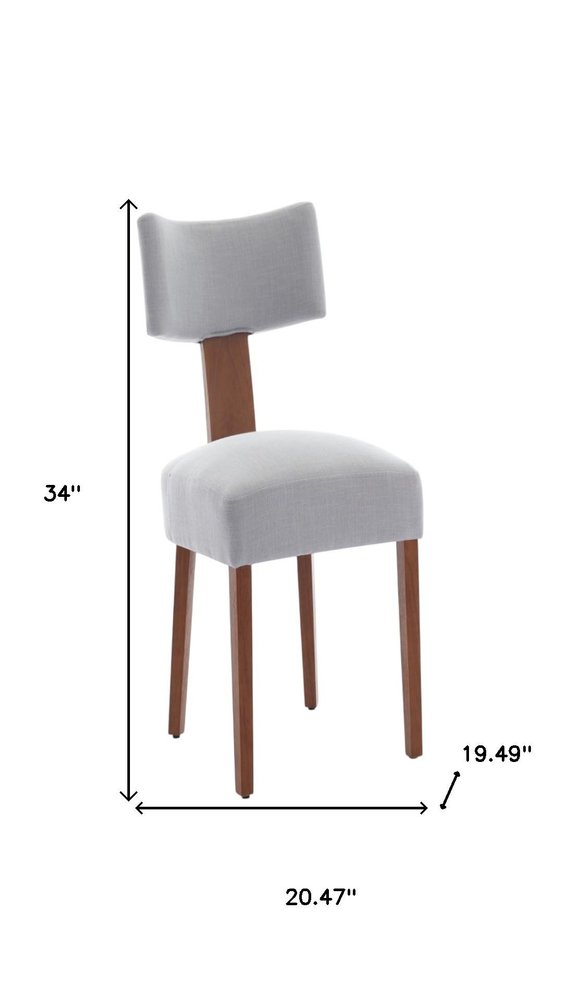 Set of Two Beige White And Brown Linen And Solid Wood Wing Back Dining Side Chairs