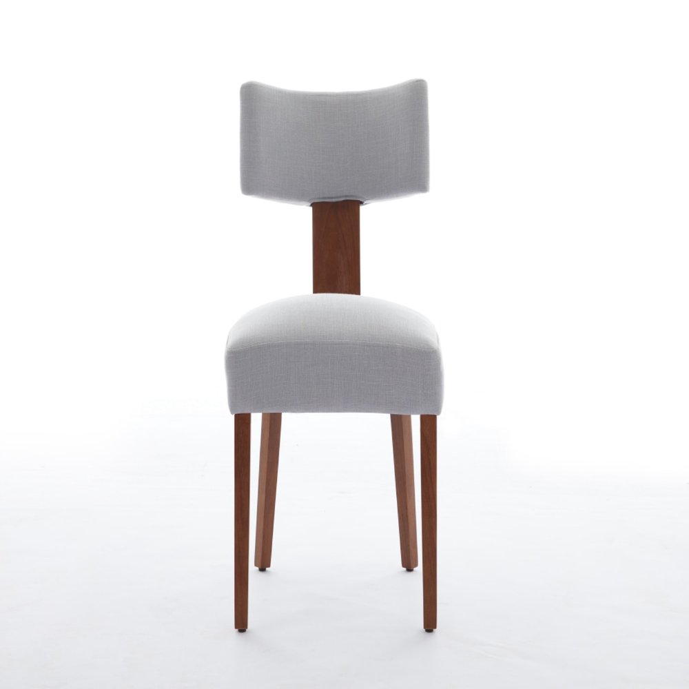 Set of Two Beige White And Brown Linen And Solid Wood Wing Back Dining Side Chairs