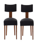Set of Two Beige White And Brown Linen And Solid Wood Wing Back Dining Side Chairs