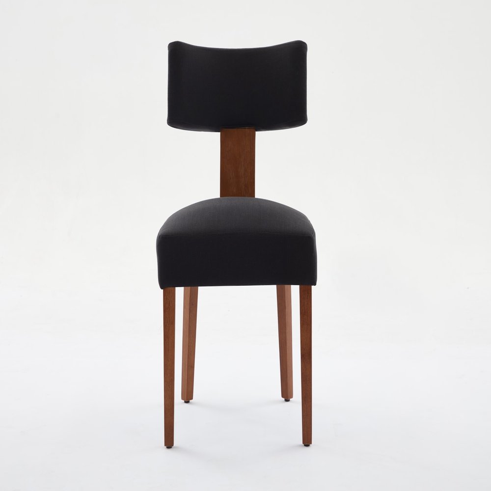 Set of Two Beige White And Brown Linen And Solid Wood Wing Back Dining Side Chairs