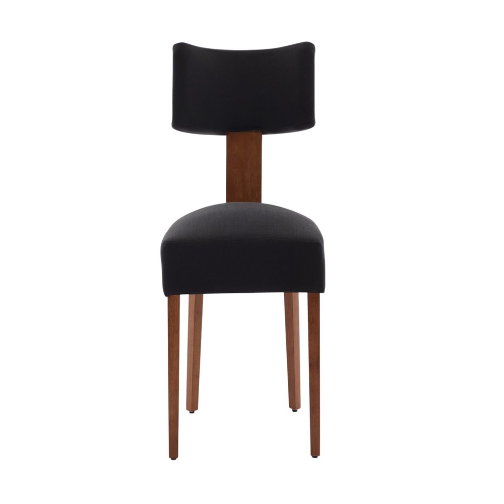 Set of Two Beige White And Brown Linen And Solid Wood Wing Back Dining Side Chairs