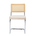 Set of Two Beige White And Silver Velvet And Stainless Steel Dining Side Chairs