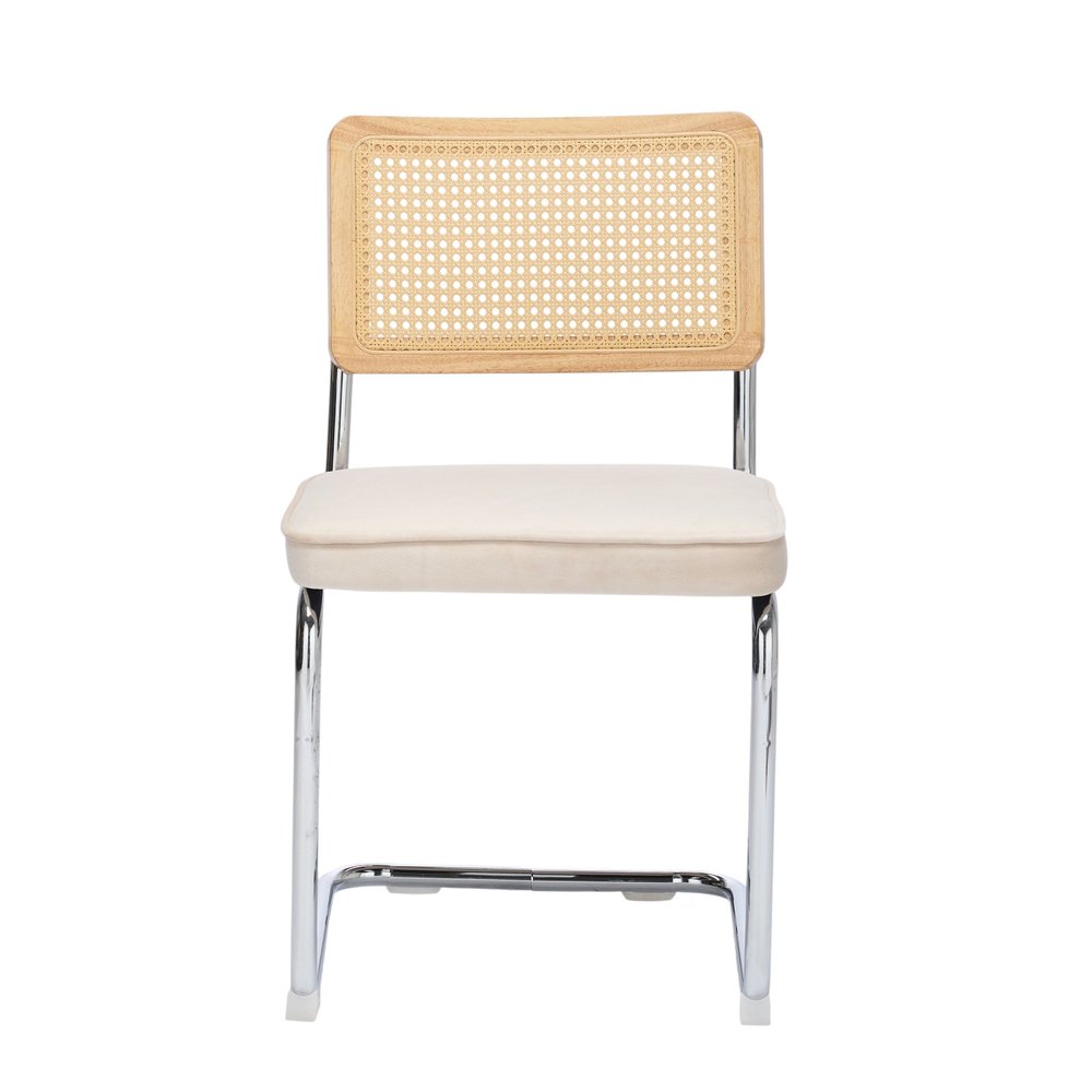 Set of Two Beige White And Silver Velvet And Stainless Steel Dining Side Chairs