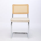 Set of Two Beige White And Silver Velvet And Stainless Steel Dining Side Chairs