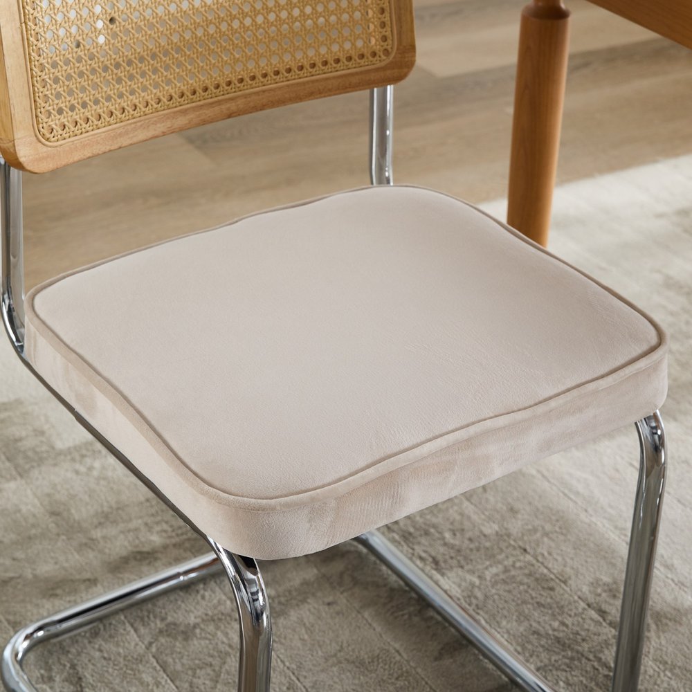 Set of Two Beige White And Silver Velvet And Stainless Steel Dining Side Chairs