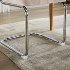 Set of Two Beige White And Silver Velvet And Stainless Steel Dining Side Chairs