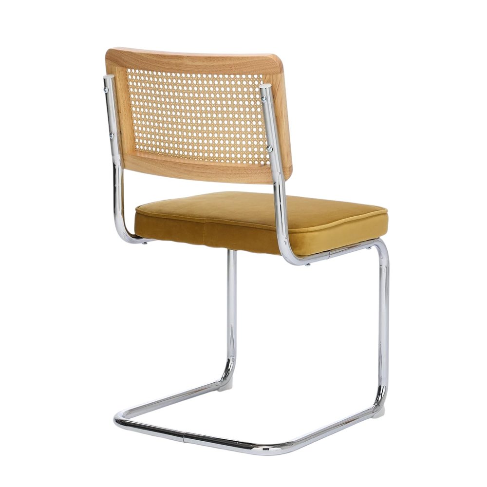 Set of Two Beige White And Silver Velvet And Stainless Steel Dining Side Chairs