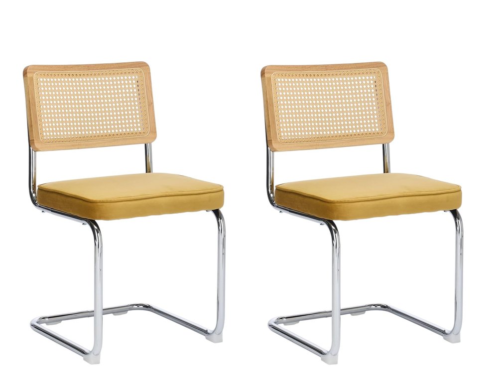 Set of Two Brown And Silver Velvet And Stainless Steel Open Back Dining Side Chairs