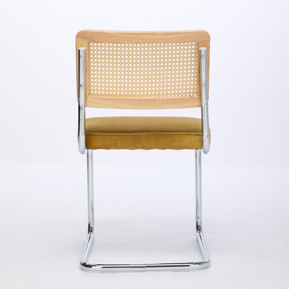 Set of Two Beige White And Silver Velvet And Stainless Steel Dining Side Chairs