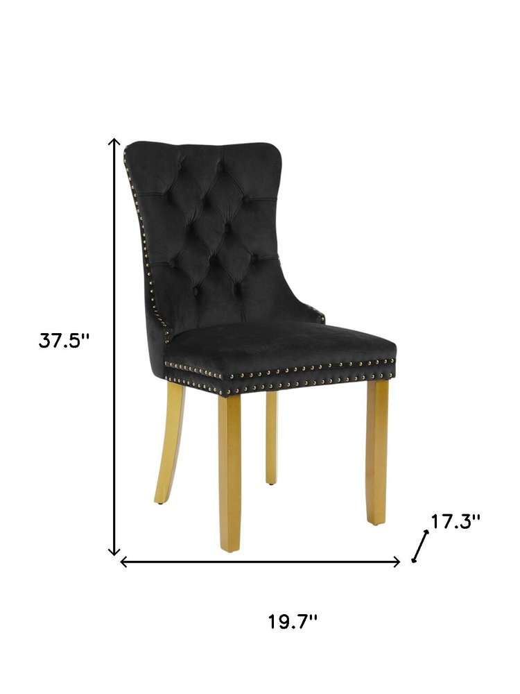 Set of Two Beige White And Gold Tufted Velvet And Solid Wood Dining Side Chairs