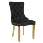 Set of Two Beige White And Gold Tufted Velvet And Solid Wood Dining Side Chairs