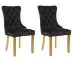 Set of Two Beige White And Gold Tufted Velvet And Solid Wood Dining Side Chairs