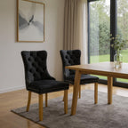 Set of Two Beige White And Gold Tufted Velvet And Solid Wood Dining Side Chairs