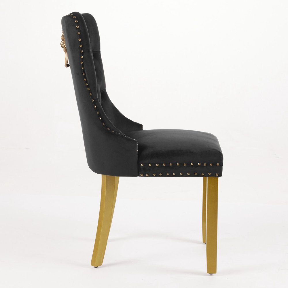 Set of Two Beige White And Gold Tufted Velvet And Solid Wood Dining Side Chairs