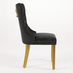 Set of Two Beige White And Gold Tufted Velvet And Solid Wood Dining Side Chairs