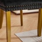 Set of Two Beige White And Gold Tufted Velvet And Solid Wood Dining Side Chairs