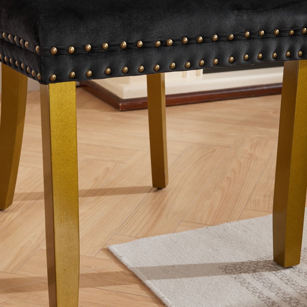 Set of Two Beige White And Gold Tufted Velvet And Solid Wood Dining Side Chairs