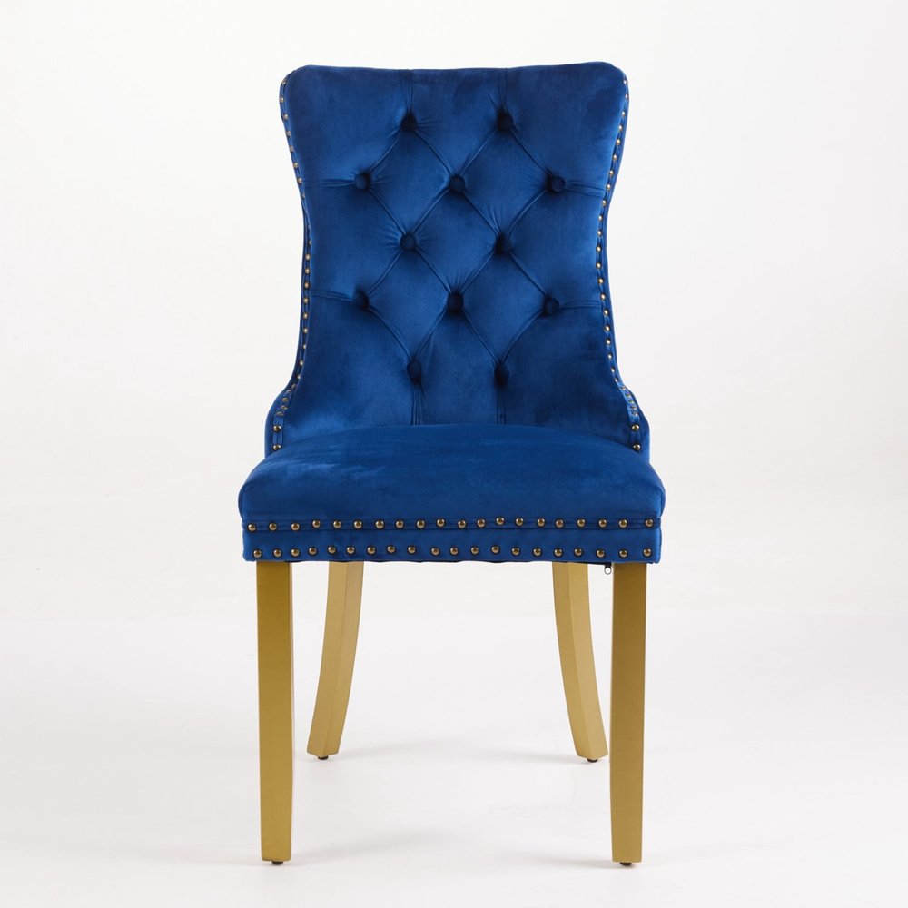 Set of Two Beige White And Gold Tufted Velvet And Solid Wood Dining Side Chairs