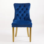 Set of Two Beige White And Gold Tufted Velvet And Solid Wood Dining Side Chairs