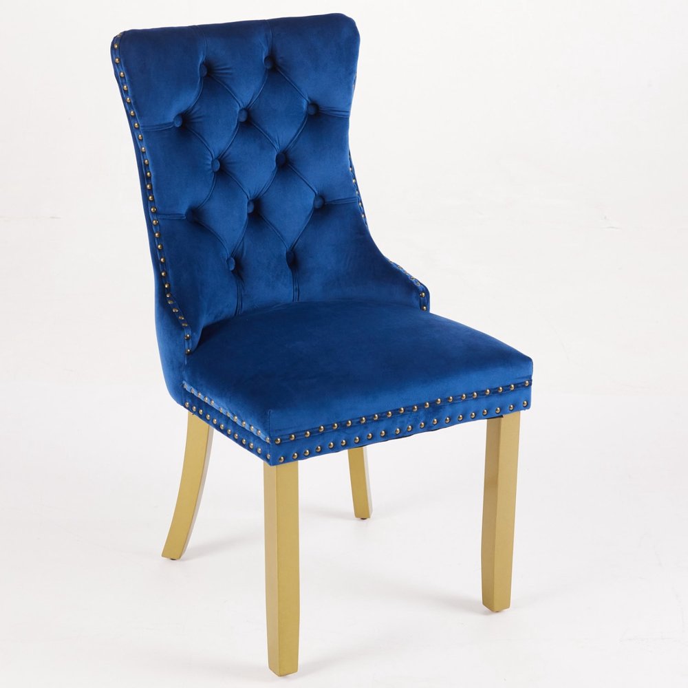Set of Two Beige White And Gold Tufted Velvet And Solid Wood Dining Side Chairs