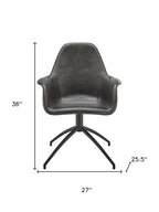 Gray Charcoal And Black Faux Leather And Steel Swivel Dining Arm Chair