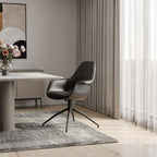 Gray Charcoal And Black Faux Leather And Steel Swivel Dining Arm Chair