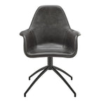 Gray Charcoal And Black Faux Leather And Steel Swivel Dining Arm Chair