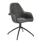 Gray Charcoal And Black Faux Leather And Steel Swivel Dining Arm Chair