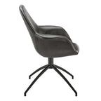 Gray Charcoal And Black Faux Leather And Steel Swivel Dining Arm Chair