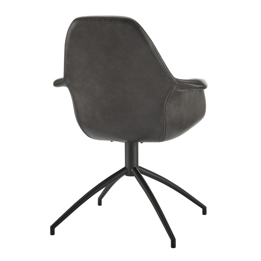 Gray Charcoal And Black Faux Leather And Steel Swivel Dining Arm Chair