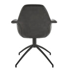 Gray Charcoal And Black Faux Leather And Steel Swivel Dining Arm Chair