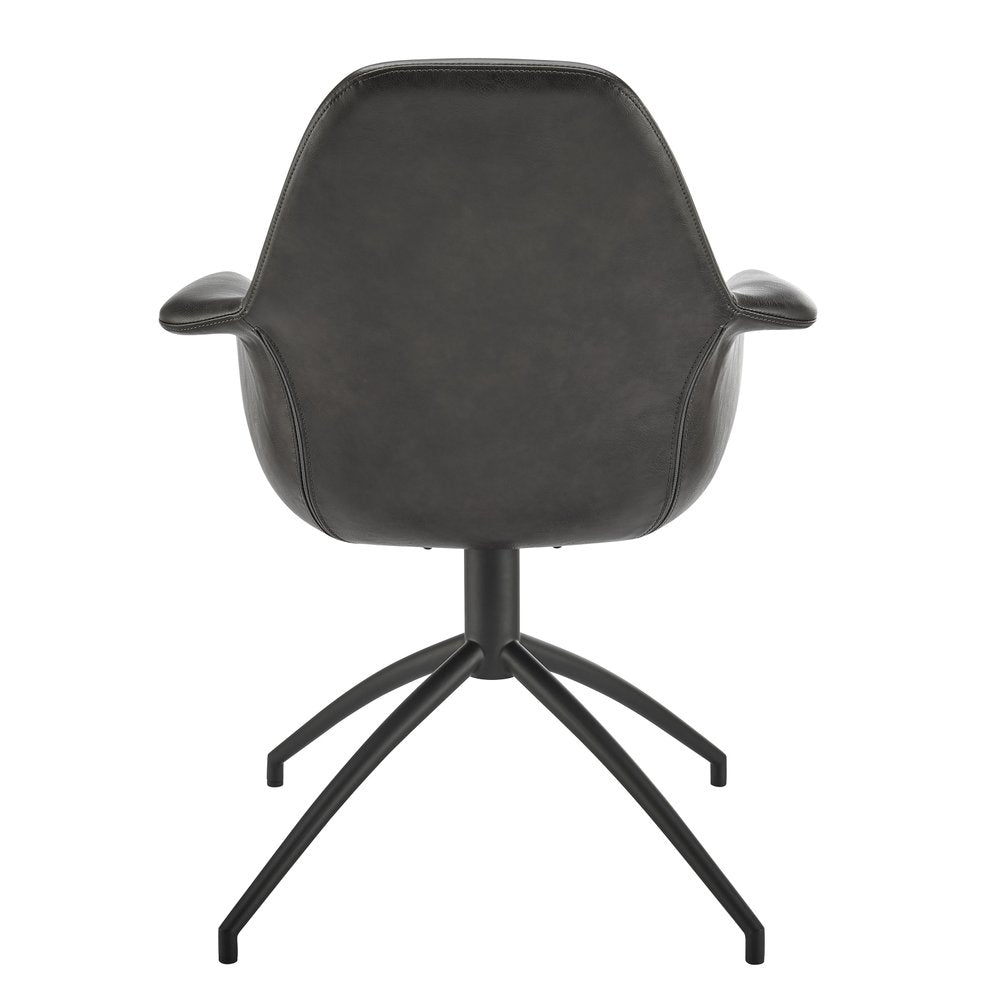 Gray Charcoal And Black Faux Leather And Steel Swivel Dining Arm Chair