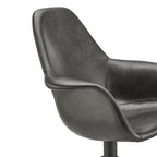 Gray Charcoal And Black Faux Leather And Steel Swivel Dining Arm Chair